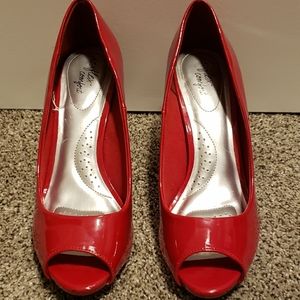 Red peep toe high heels
